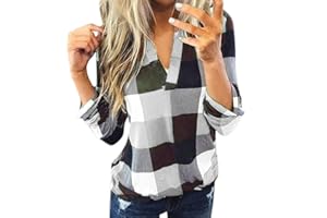 YAnGSale Top Casual Plaid Blouse Women Cotton Sweatshirt Long Sleeve Shirts Women's V-Neck Fall Sweaters Pullover Tops