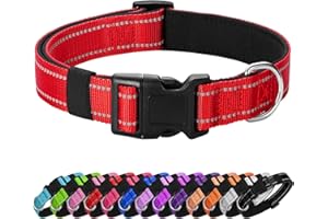 PenSeepet Reflective Dog Collar Padded with Soft Neoprene Breathable Quick Release Basic Dog Collars for Medium Large Dogs Red Boy Girl