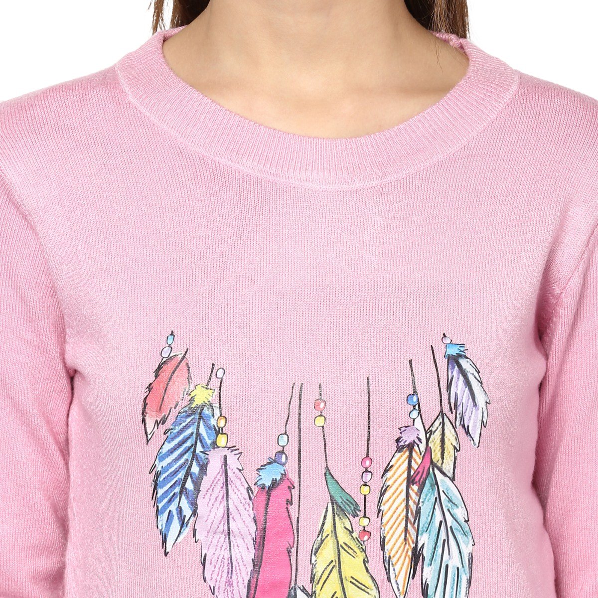 camey women's fashion stretchy round neck pink long sleeve pullovers sweaters top