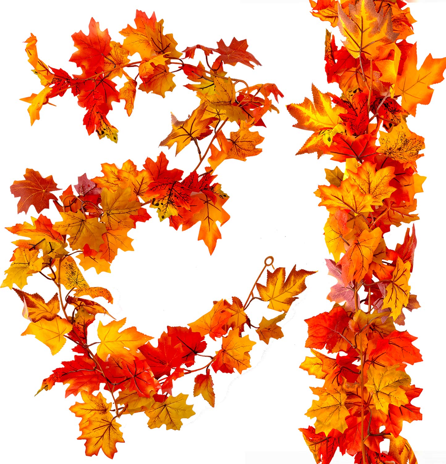 HBlife 2pcs Artificial Autumn Fall Maple Leaves Garland Hanging Plant for Home Garden Wall Doorway Backdrop Fireplace Decoration, Thanksgiving Wedding Party Decor (Deep)