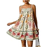 Floerns Women's Plus Size Boho Short Dress Spaghetti Strap Tie Back Summer A Line Cami Dresses