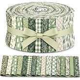 Hosuly 40 Pcs Sage Green Fabric Strips Jelly Elegant Quilting Fabric Scraps | 2.5 x 39 Inches Sage Green Leaves Precut Quilting Fabric Strips for Rug Blanket Upholstery Purse Making DIY Gift