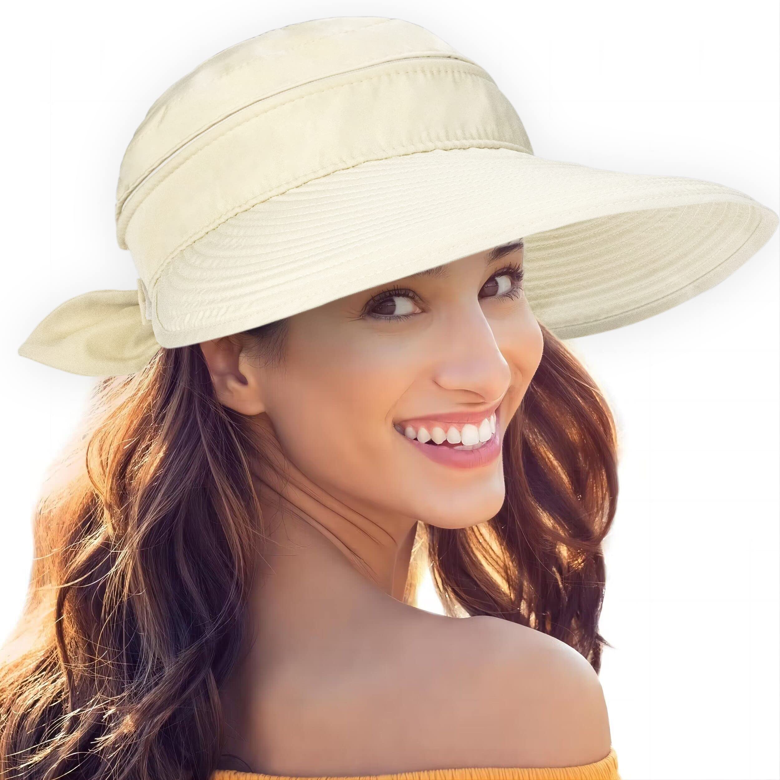 Womens Floppy Beach Sun Straw Hat Foldable Travel Wide Brim Summer Bucket Hat Upf 50