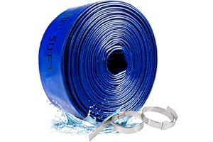 ZYfire Pool Backwash Hose with 2 Clamps - 2" x 50 FT PVC Lay Flat Discharge Hose Heavy Duty Reinforced Pool Hose Weather and Burst Resistant for Pool Drain, Sump Pump, Pool Filter