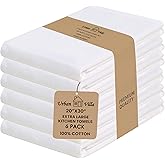Urban Villa Kitchen Towels 100% Cotton Dish Towels for Kitchen(Set of 6) 20”x30” Dish Cloths Highly Absorbent Kitchen Linen Set with Hanging Loop Perfect for Drying Dishes Cleaning Hand Towels – White