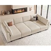 Belffin 114.2" 8 Seats Modular Sectional Sofa with Deep Storage Seat,Comfy Corduroy Sectional Couch Convertible Corduroy Modular Sleeper Sofa Couch Chaise,Beige
