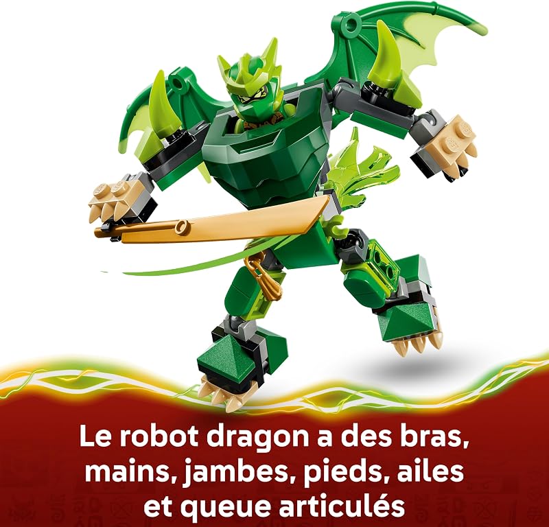 Ninjago Pack de Combat : Le Robot Dragon de Lloyd - Jouet Ninja - Figurine, 3 Minifigurines & Katanas - Décoration Chambre d'enfant - Cadeau Garçon 6 Ans ou Fan du Soulèvement des Dragons 71862