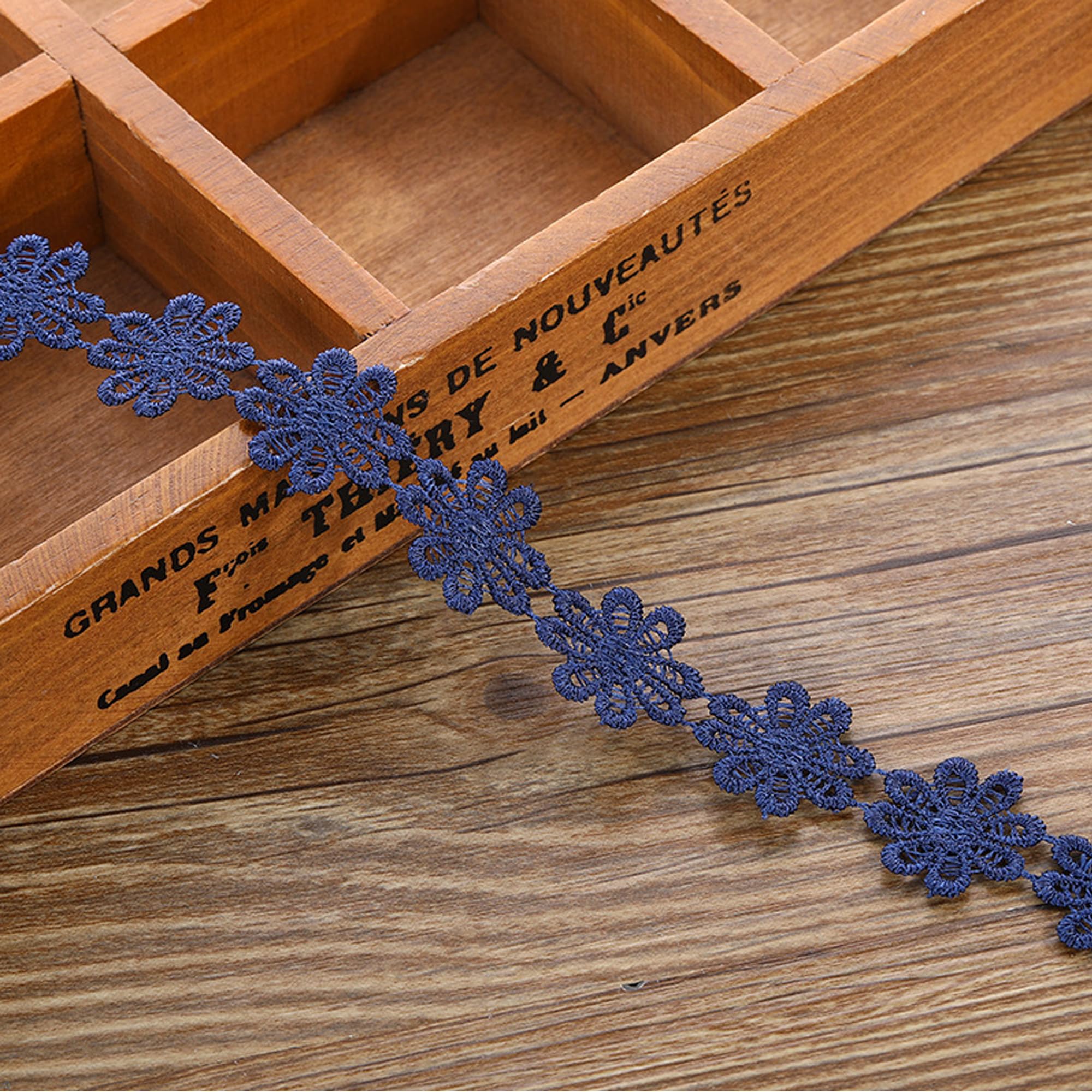 XCSJ 5 x 2.5cm Applique Sewing Edges Flower Embroidery Lace Ribbon Lace Fabric Daisy Polyester Flower Ribbon Appliques for Hair Band, Clothes (All Dark Blue) — image 1