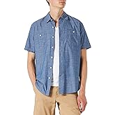 Amazon Essentials Men's Regular-Fit, Short-Sleeve Button-Down Chambray Shirt