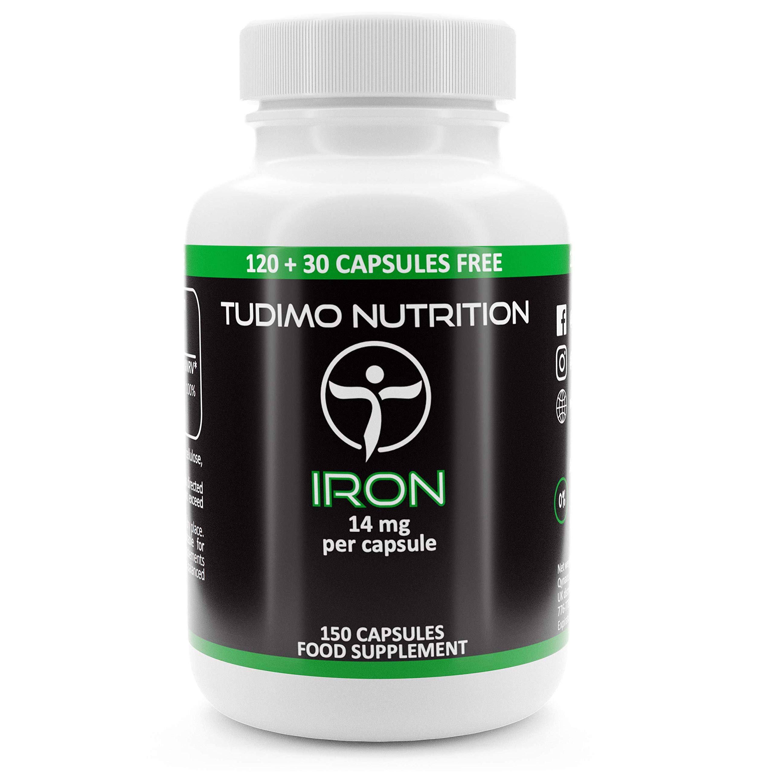 Iron 14 mg Ferrous Fumarate Capsules | 150 pcs (5 Month Supply) of Rapidly Disintegrating Capsules, Each with 14mg of Premium Quality Extra Strength Powder