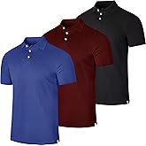 Real Essentials 3 Pack: Men's Cotton Pique Short Sleeve Polo Shirt - Performance Polo (Available in Big & Tall)