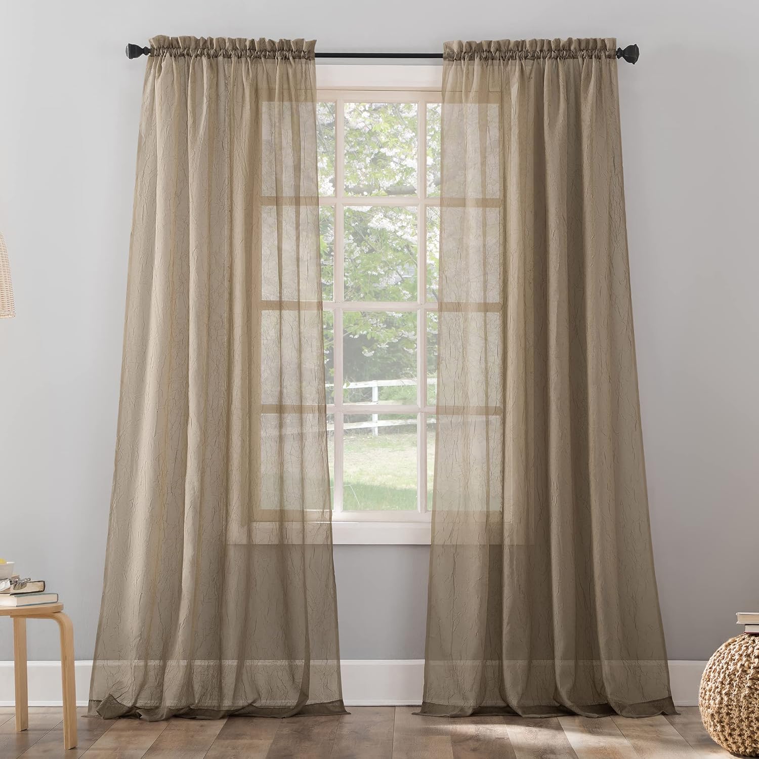 Window Treatments - No. 918 Erica Crushed Sheer Voile Rod Pocket Curtain Panel, 51