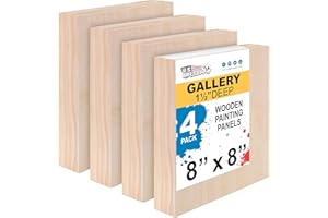 U.S. Art Supply Unfinished Birch Wood Canvas Panels for Painting, 4 Pack of 8x8 inch - Artist Gallery 1-1/2" Deep, Square Wooden Wall - Mixed-Media Craft, Acrylic, Oil, Encaustic, Paint Pouring