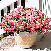 HyeFlora Artificial Faux Outdoor Flowers Plants for Spring Summer Decoration, Fake Silk Camellia UV Resistant Look Real for Planter Outside Front Door Porch Patio Balcony, 3 Large Bundles