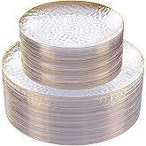 Rubtlamp 60Pcs Clear Plastic Plates,Clear Disposable Plates With Gold Rim,Heavy-duty Gold Plates,Hammered Party Plates Include 30Clear Dessert-Platos,30Dinner-Platos for Wedding, Party
