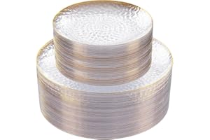 Rubtlamp 60Pcs Clear Plastic Plates,Clear Disposable Plates With Gold Rim,Heavy-duty Gold Plates,Hammered Party Plates Include 30Clear Dessert-Platos,30Dinner-Platos for Wedding, Party&Christmas