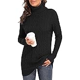 PrettyGuide Women's Long Sweaters Turtleneck Plus Size Cozy Cable Knit Tunic Sweater Tops