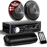 Pyle Marine Stereo Radio Receiver Speaker Kit - 200W Wireless Receiver and 150W Waterproof 6.5&rdquo; Speakers, Hands-Free Talking, CD/MP3/USB/SD Player, AM/FM Radio, for Boat &amp; Off-Road Vehicles