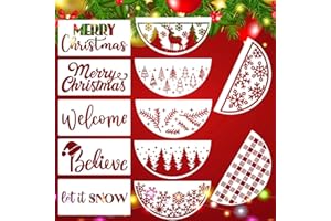 SUNVERSE Christmas Stencils for Painting on Wood 12" Christmas Doormat Stencils Holiday Stencil Merry Christmas Believe Drawing Templates for Door Mats Porch Wreath Decor