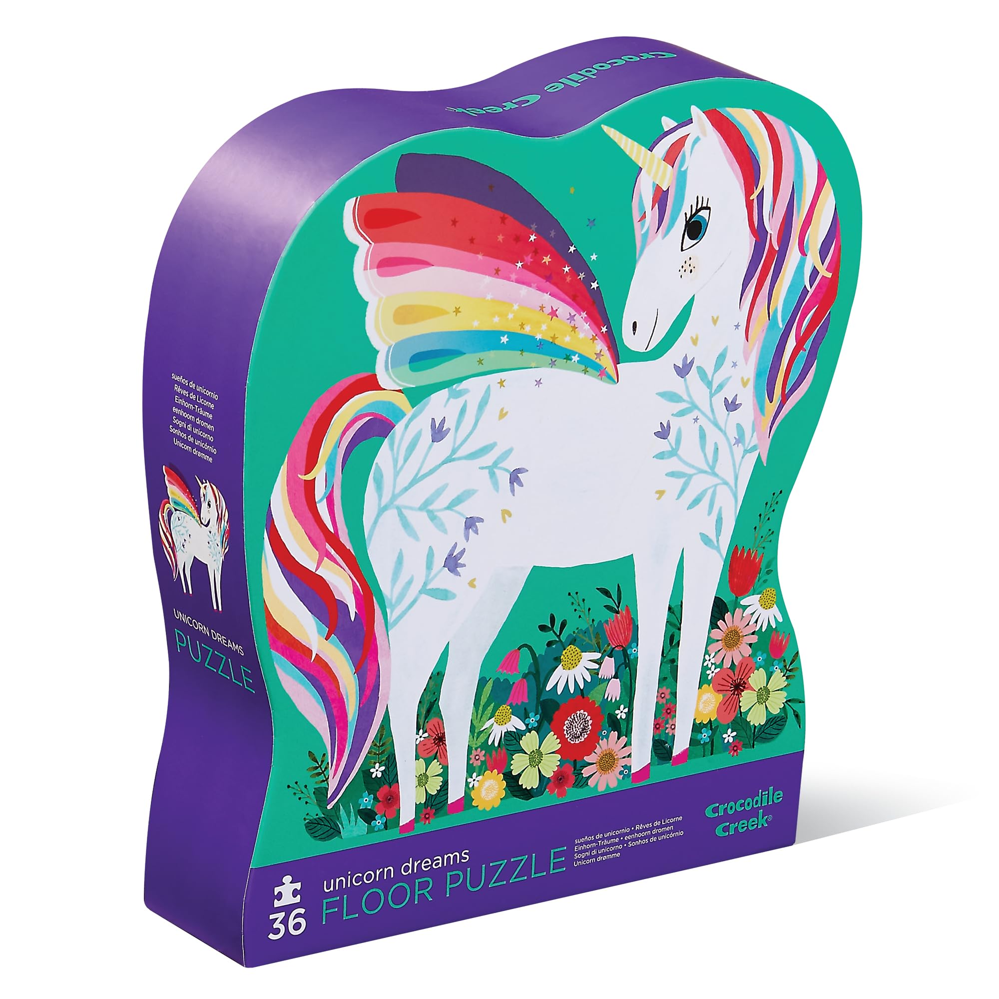 Crocodile Creek 36-Piece Jigsaw Floor Puzzle - Fun Floor Puzzles for Kids Ages 3-5 - Heavy-Duty Shaped Box for Storage - Unicorn Dreams - 24" W x 18" H Finished