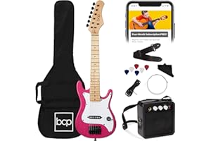 Best Choice Products 30in Kids Electric Guitar Beginner Starter Kit w/ 5W Amplifier, Strap, Gig Bag, Strings, Picks - Pink Sparkle
