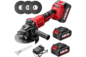 FULLYEA Electric Angle Grinder 4-1/2", 10000 RPM Cordless Angle Grinder with 2 pcs 4.0Ah Batteries & Charger, Cordless Metal Grinder with 3 Wheels, Brushless Grinder Tool for Wood/Metal Cutting