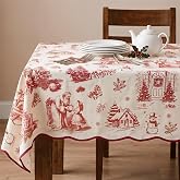 Chicplaid Christmas Tablecloth Scalloped Retro Vintage Red,102x60 Inch | French Country Design for Holiday Dinner, Xmas Home Decor, Festive Table Setting, Vintage Scalloped Edges for Gatherings