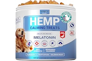 KINPUR PET CARE Natural Hemp Calming Chews for Dogs w/ Valerian Root & Melatonin - Mood & Behavior Aid for Fireworks, Thunderstorms, Separation - Hip Joint Health - Duck-Flavored Tasty Dog Calming Treats 120 Chews