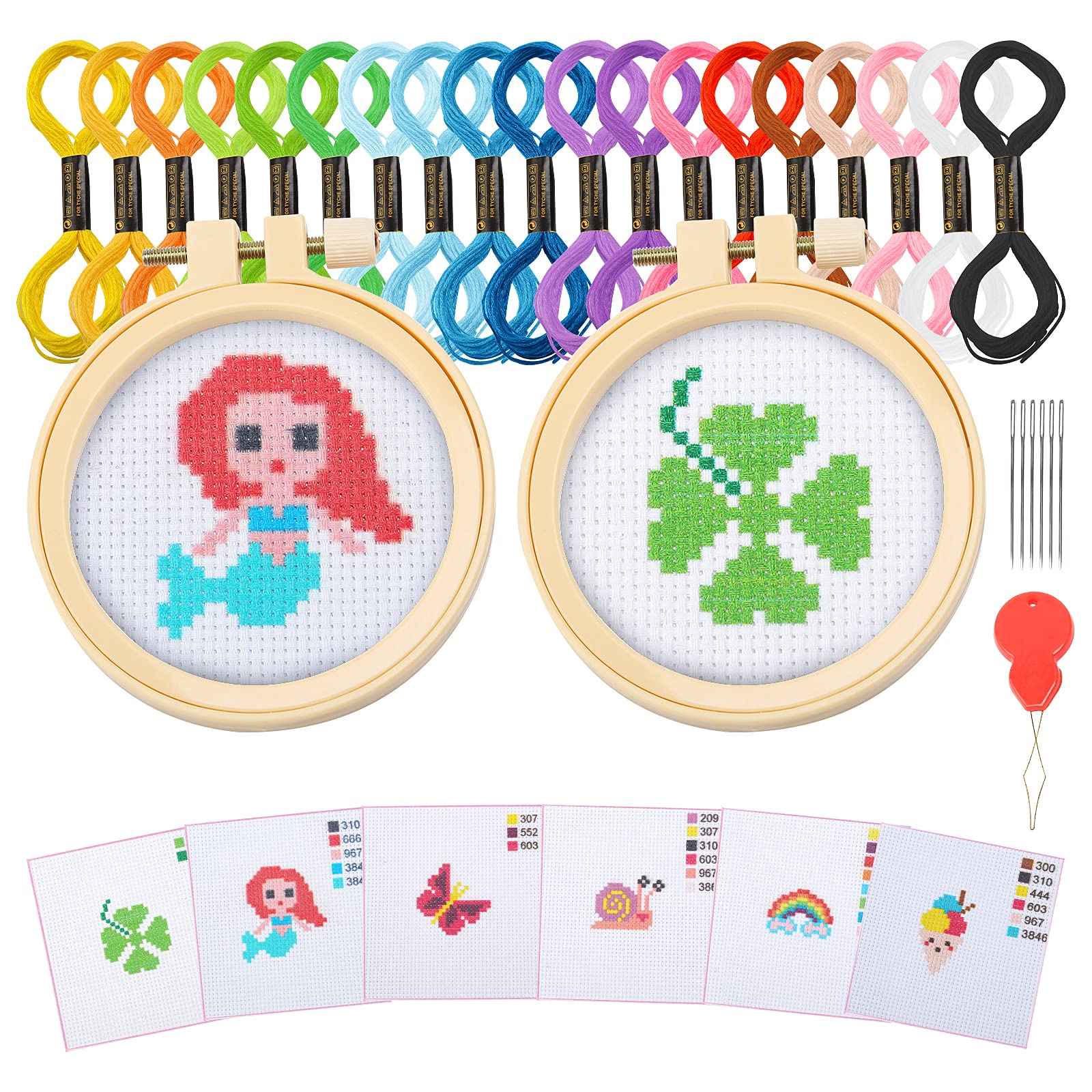 Ysimple Embroidery Kits Cross Stitch Beginner Kit Includes 6 Project Patterned and 2pcs Embroidery Hoops, 19 Skeins, Needle Point Starter Kit Sewing Set with Instructions โ image 1