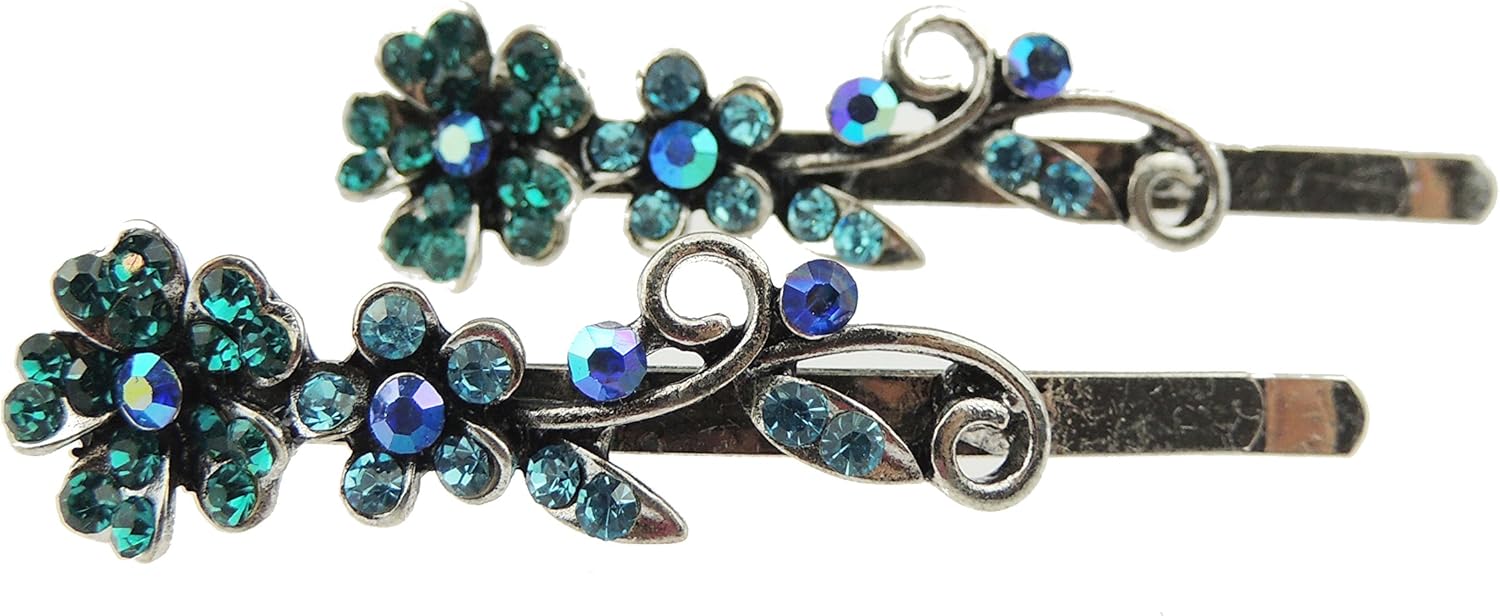 Pair of Glamour Girlz Ladies Vintage Flower Crystal Diamante Hair Grips