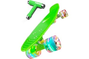 D DELEVEN Deleven 22" Skateboard with Skate Tool, ABEC 7 Bearings - Mini Skateboard Cruiser for Kids Beginners Adults Boys & Girls