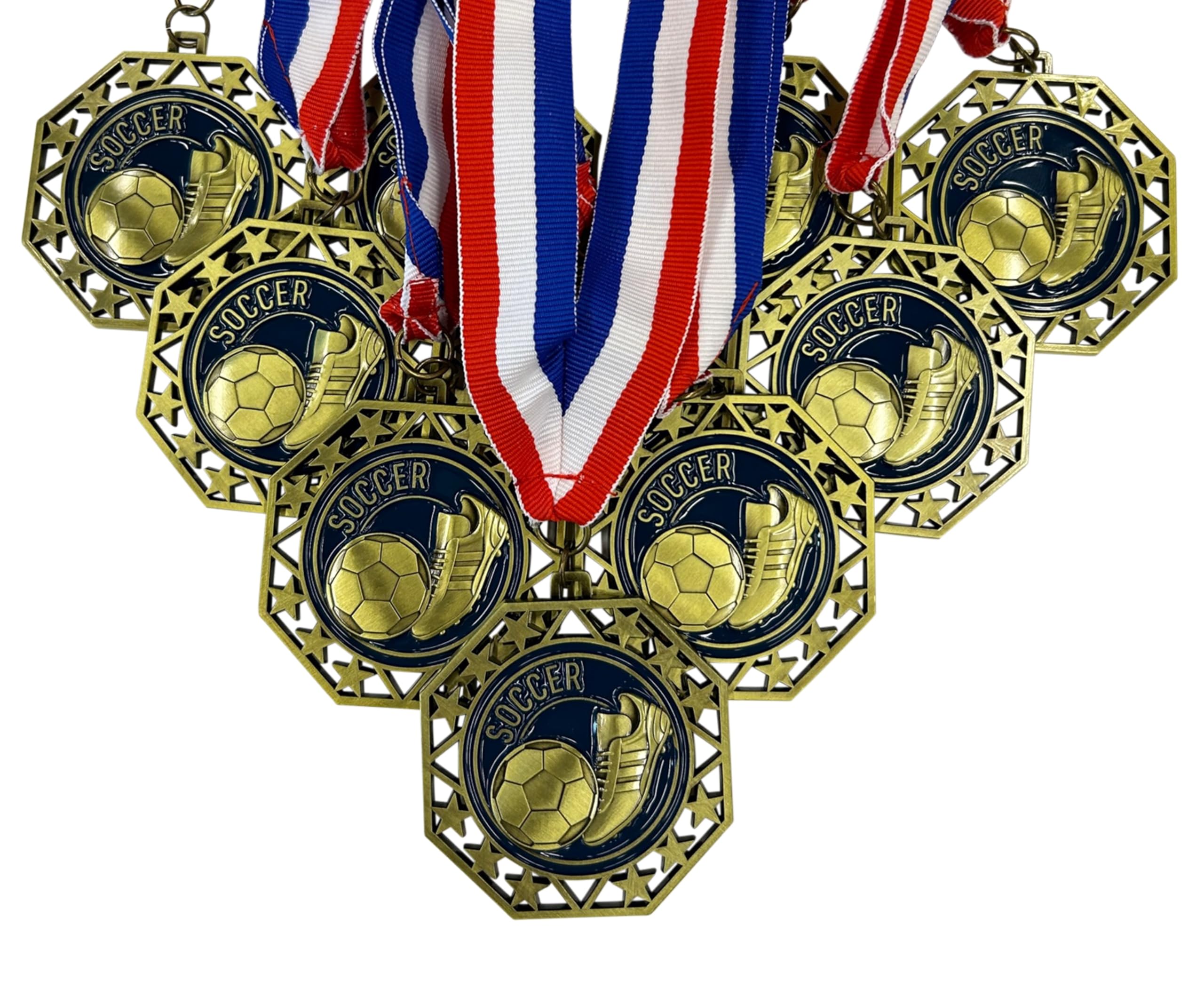Photo 1 of Express Medals Soccer Gold Medals Trophy Award with Neck Ribbons EMDC214Soccer - (Pack of 10)