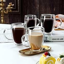 4-Pack 12 Oz Double Walled Glass Coffee Mugs with