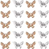 CHGCRAFT 20Pcs 2 Colors Filigree Butterfly Charms Pendants with Crystal Rhinestone Brass 3D Butterfly Beads Charms for DIY Earring Bracelet Necklace Jewelry Findings Pendant, 12x20x4~7mm, Platinum