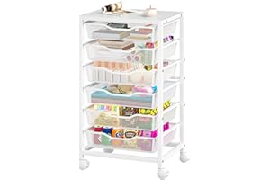Sbanmao Rolling Storage Cart with Drawers, Metal Utility Cart With 6 Drawers, Craft Storage Art Cart, Rolling Drawer Cart for Living Room, Classroom, Bedroom, Bathroom, Dorm, Office, White