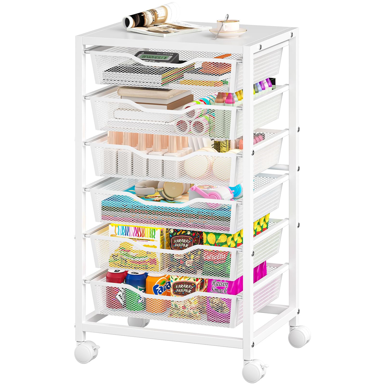 Photo 1 of Sbanmao Rolling Storage Cart with Drawers, Metal Utility Cart With 6 Drawers, Craft Storage Art Cart, Rolling Drawer Cart for Living Room, Classroom, Bedroom, Bathroom, Dorm, Office, White