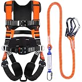 WHITEDEW Fall Protection Premium Safety Harness with Shock Absorbing Lanyard, Vented &amp; Padded Shoulder, Legs &amp; Back - Upgrade 4 Quick Buckles (Orange)