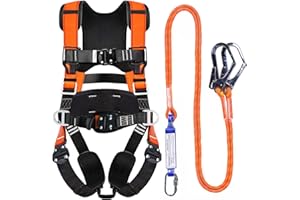 Fall Protection Premium Safety Harness with Shock Absorbing Lanyard, Roofing Constructio Harness, Vented & Padded Shoulder, L