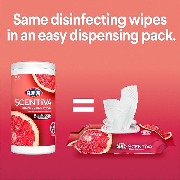 CLOROX SCENTIVA DISINFECTING WIPES, GRAPEFRUIT AND ORANGE BLOSSOM, 75 CT., PACK OF 3 (PACK MAY VARY)