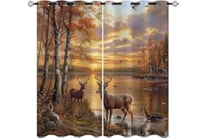 XINBADU Deer Blackout Curtains for Girls Boy Home Decor, Rustic Country Forest Wildlife Elk Autumn Grommet Thermal Insulated Drapes Darkening Window Curtain for Bedroom Living Room, 42 x 45 Inch