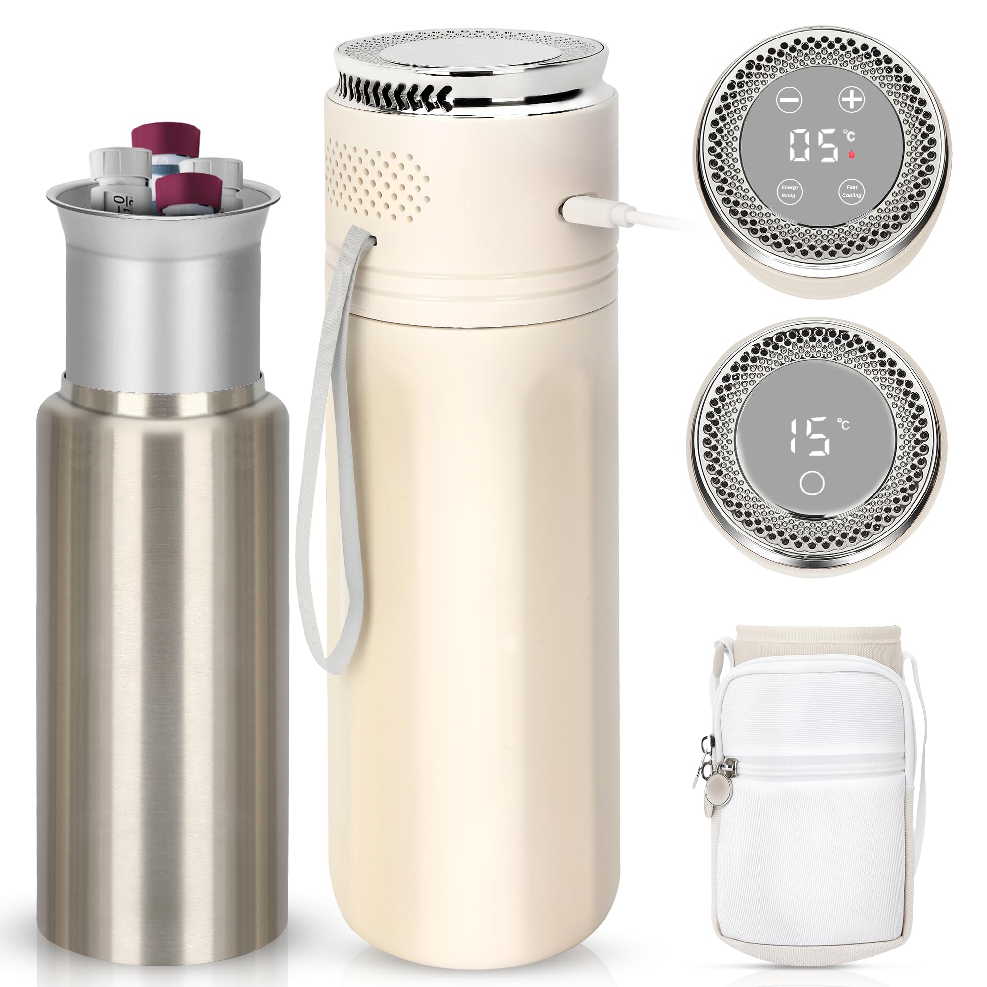 Photo 1 of Electric Insulin Cooler Travel Case, Real-Time Temperature Display, USB Charger and Metal Ice Ring, Adjustable Temperature (2°C-20°C), Holds 6 Pens, Durable Split Design for Travel & Daily Use