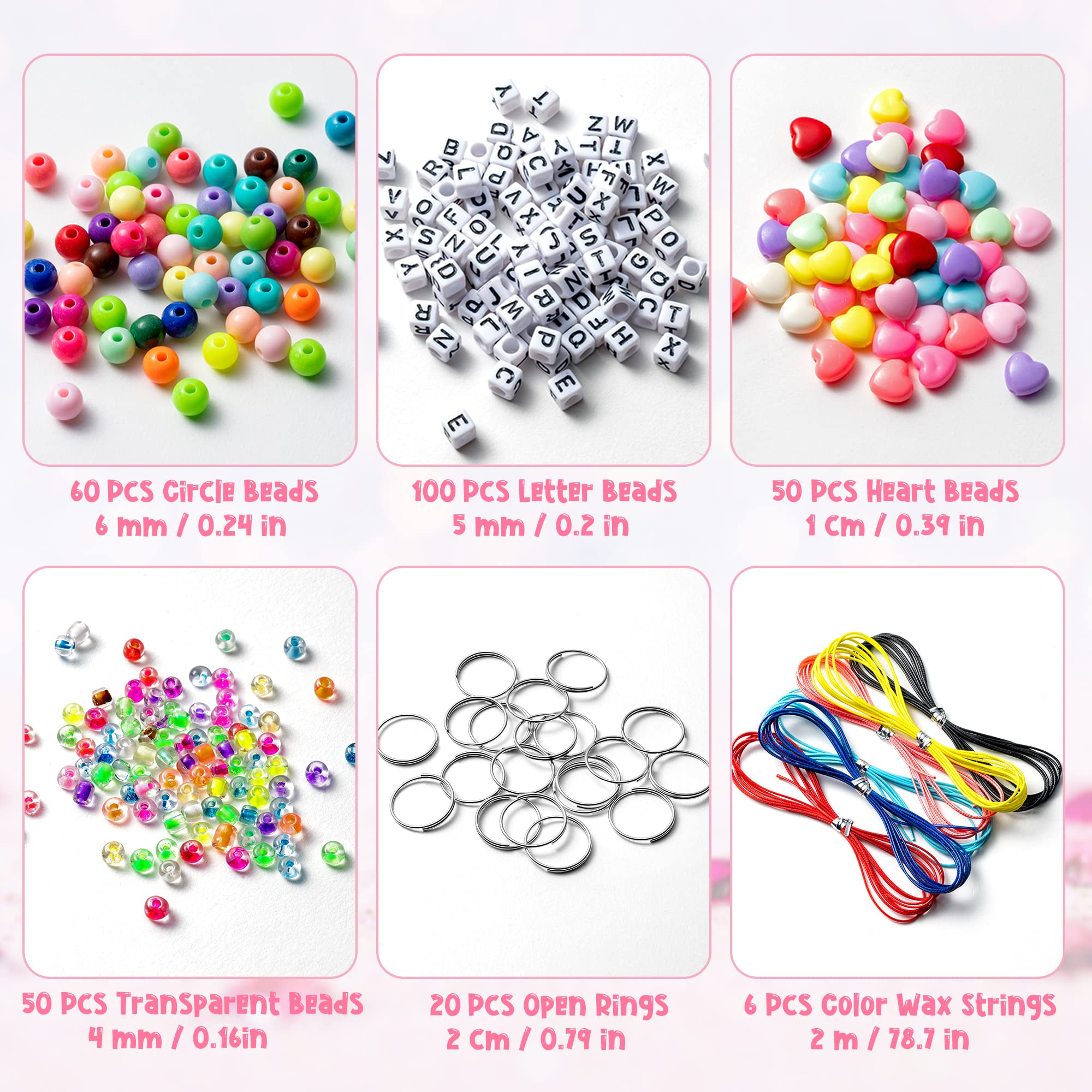 WATINC 286Pcs DIY Keychain Making Crafts Kits Adjustable Letter Heart Shape 6mm Pony Transparent Beads Key Ring Bag Charm Bracelet Supplies Jewelry Accessories Holiday Party Favor for Women Men