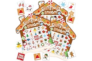 Blosssound Christmas Gingerbread Bingo Game – 24 Players Holiday Bingo Cards with Gingerbread House Theme, Winter Party Game for Family Classroom Activities Christmas Party Favors