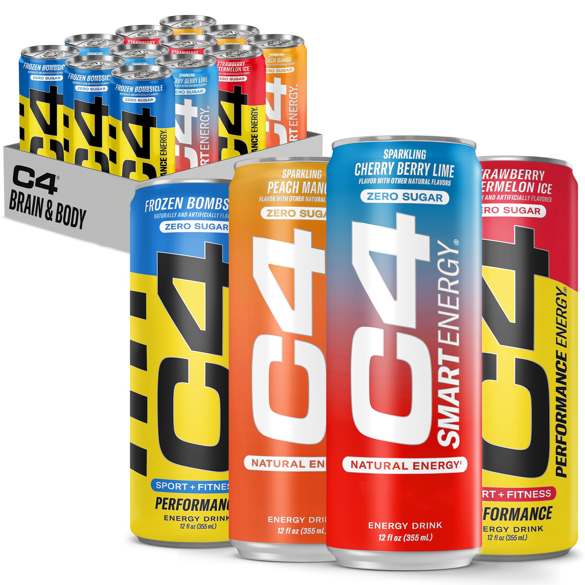 Photo 1 of ***BEST BY 4/2026*** C4 Performance & Smart Energy Drink Official Variety Pack | Zero Sugar Carbonated Preworkout Energy | 150+200mg Caffeine with Beta Alanine | 4 Flavors | 12 Fl Oz (12 Pack)***BEST BY 4/2026***