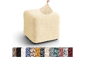 PAULATO BY GA.I.CO. Small Ottoman Cover Stool Cover Pouf Slipcover - Soft Polyester Fabric Slipcover - 1-Piece Form Fit Stretch Furniture Protector - Microfibra Collection - Cream (Ottoman)