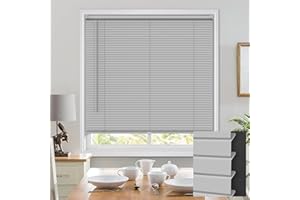 UNISHADES 100% Privacy L-Shaped Blinds for Indoor Windows, Cordless 1" Vinyl Horizontal Mini Blinds Shades, Improvement The Privacy of Your Room, Suitable for Window Size 35" W x 48" H, Grey