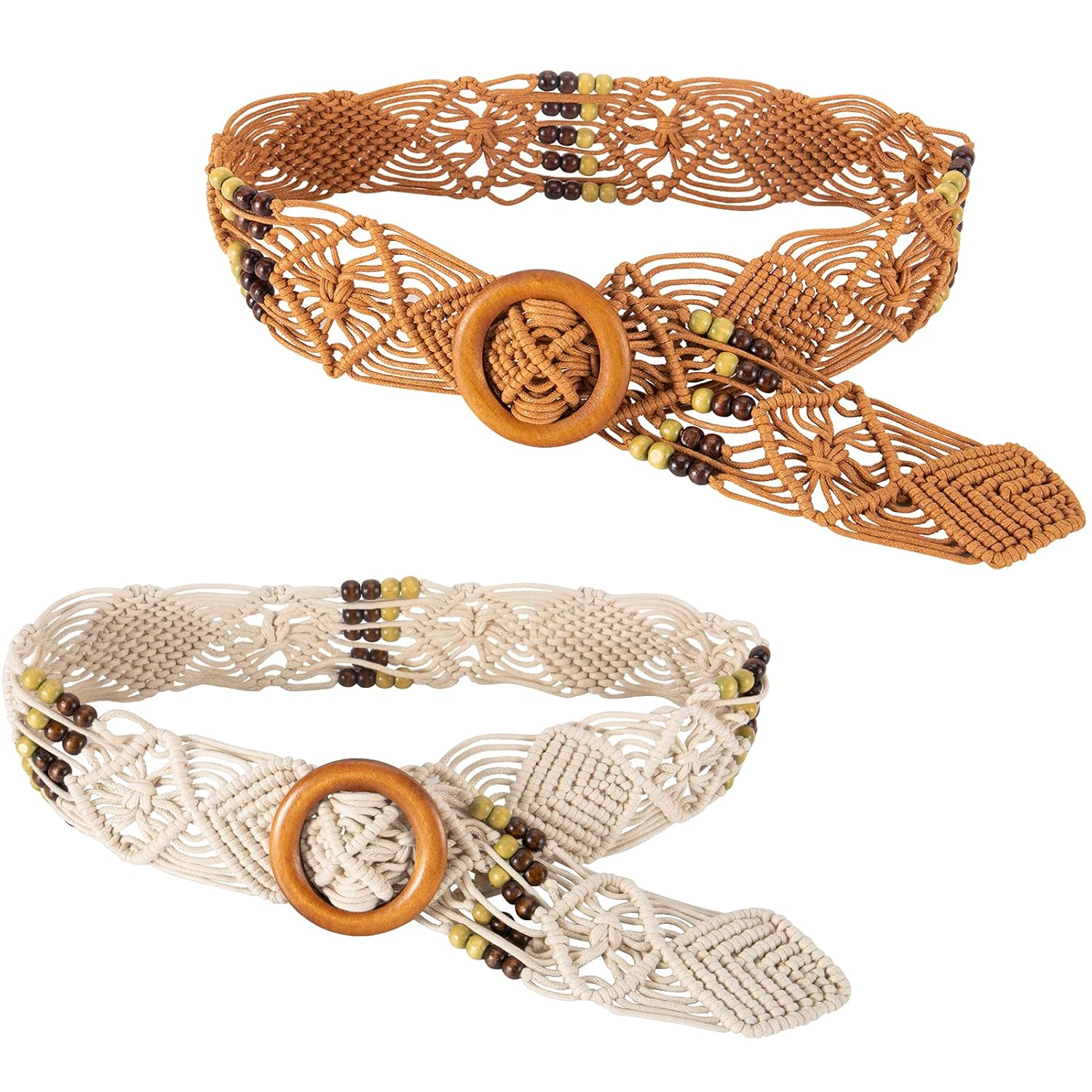 Buy 2 Packs Bohemian Wide Braid Waist Belts- Adjustable Boho Style Wax