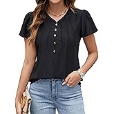 Blooming Jelly Womens Dressy Casual Tops White Button Down Shirts Pleated Short Sleeve Crew Neck Summer Blouse
