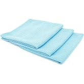 The Rag Company - Standard Waffle Weave Towels, Microfiber Detailing, Window/Glass and Drying, Wax &amp; Polish, Lint-Free, Streak-Free, 370gsm, 16in x 16in, Light Blue (3-Pack)