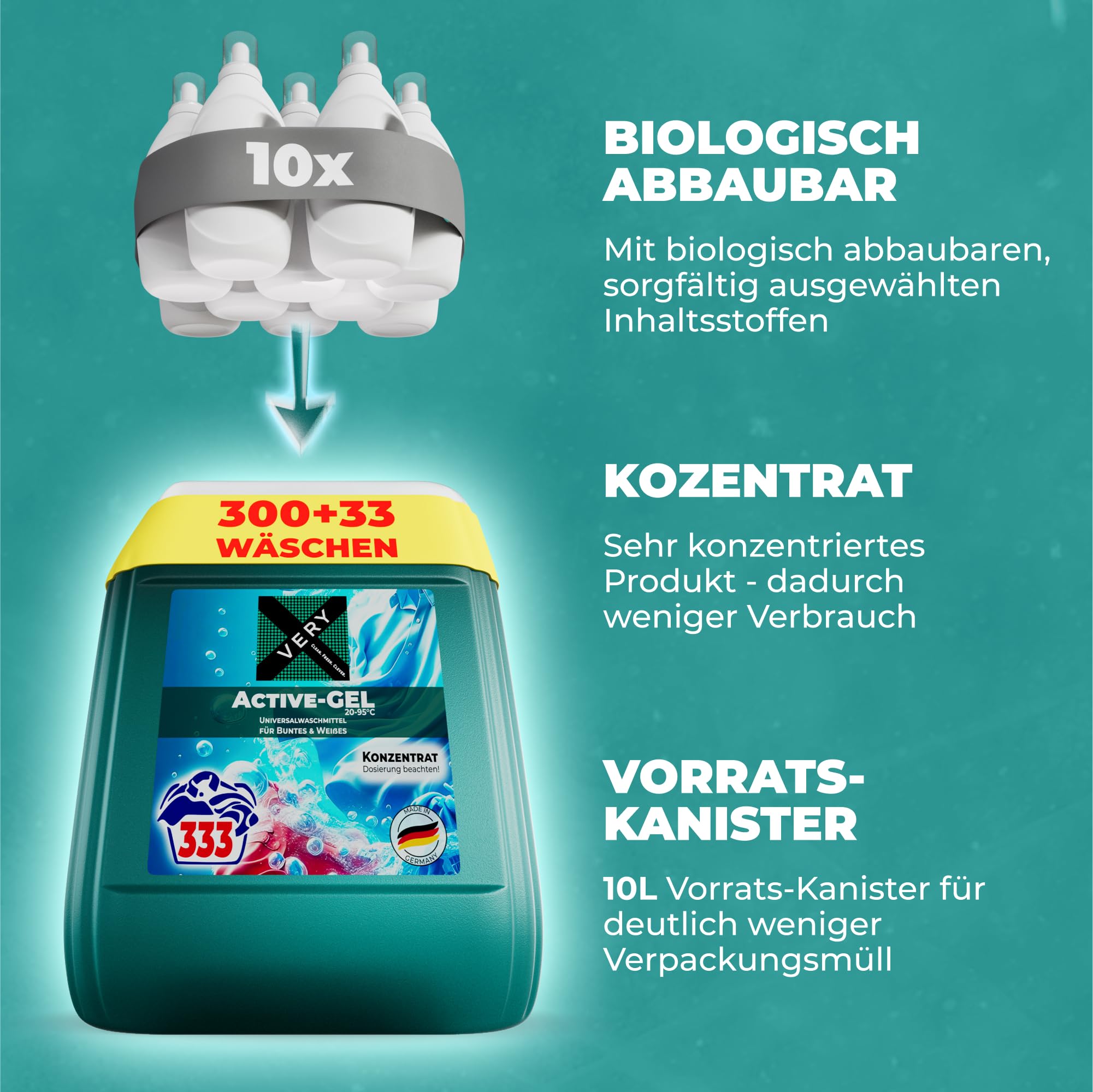 VERY® Universal Waschmittel Flüssig Gel [10L KANISTER] - Flüssigwaschmittel für Helle, & Dunkle Wäsche - Buntwaschmittel XXL mit Frischeduft - Vollwaschmittel - Universalwaschmittel (20-95°C) 5